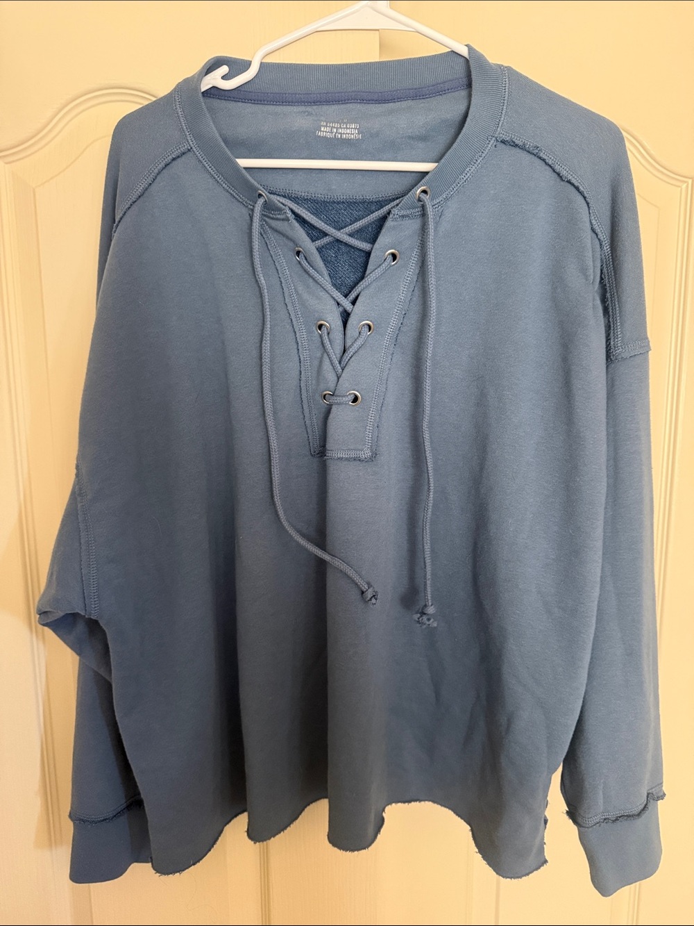 aerie Lace-Up Pullover Sweatshirt in Light Blue